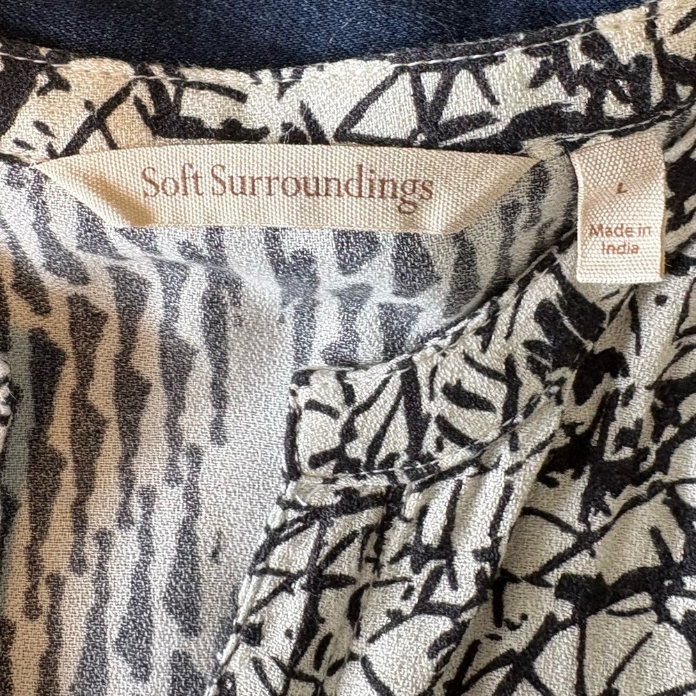Soft Surroundings Black & Cream Mixed Print Raven Dress Size L | Boho Artsy - Picture 2 of 11